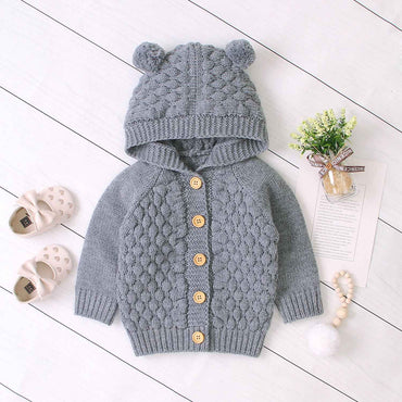 LGW Wool Ball Hooded Knitted Jacket β Soft, Warm & Stylish Winter Sweater for Kids and Toddlers